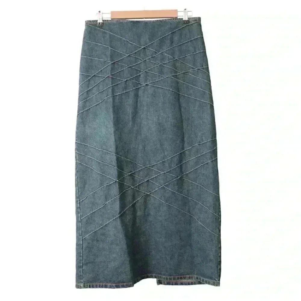 Vintage Y2K No Boundaries Denim Maxi Skirt Size 11 A-Line Boho Hippie